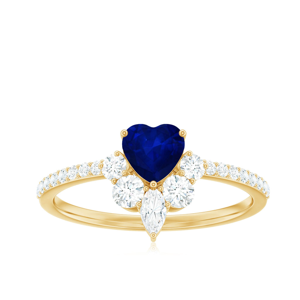 Heart Shaped Blue Sapphire Designer Ring with Diamond Half Halo