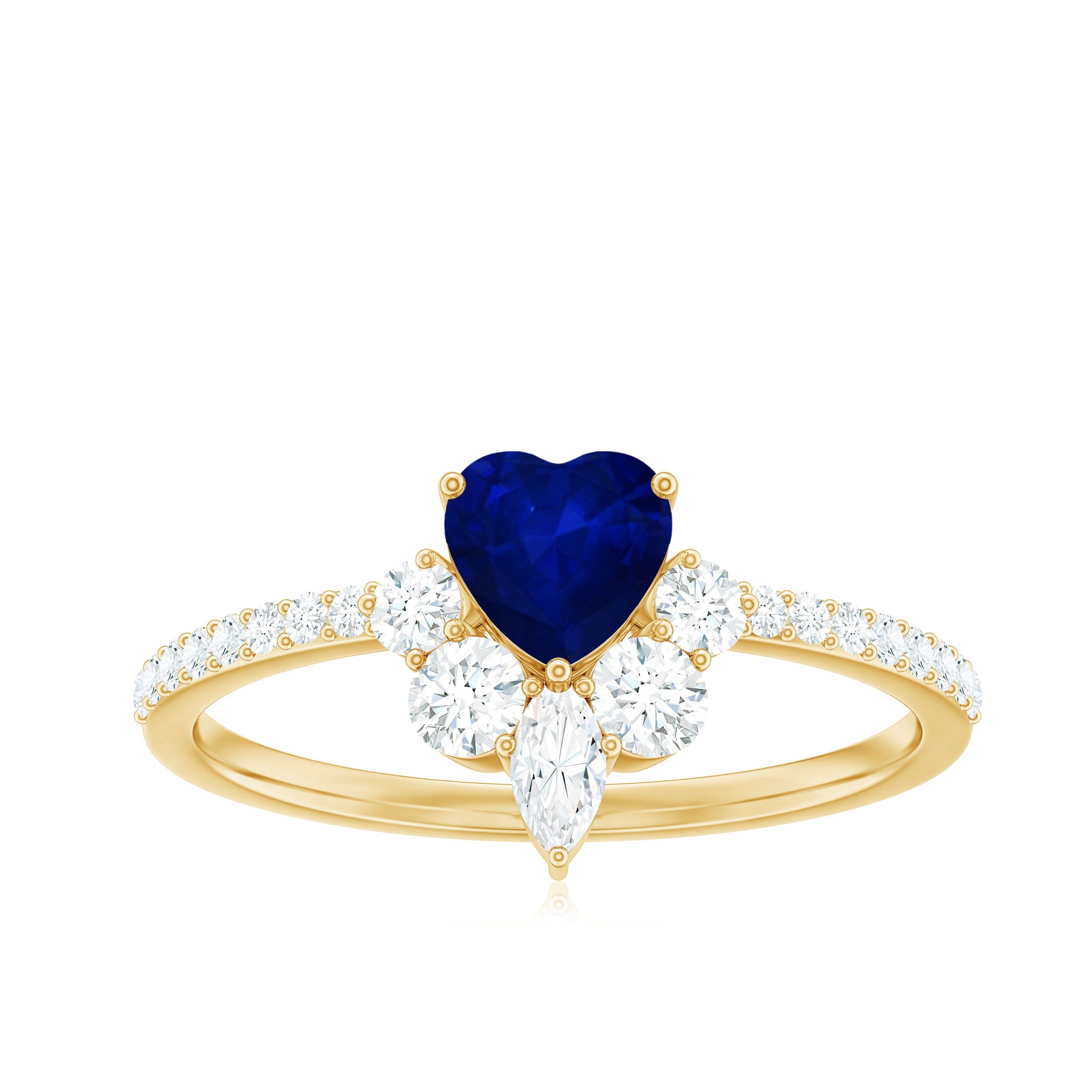 Heart Shaped Blue Sapphire Designer Ring with Diamond Half Halo