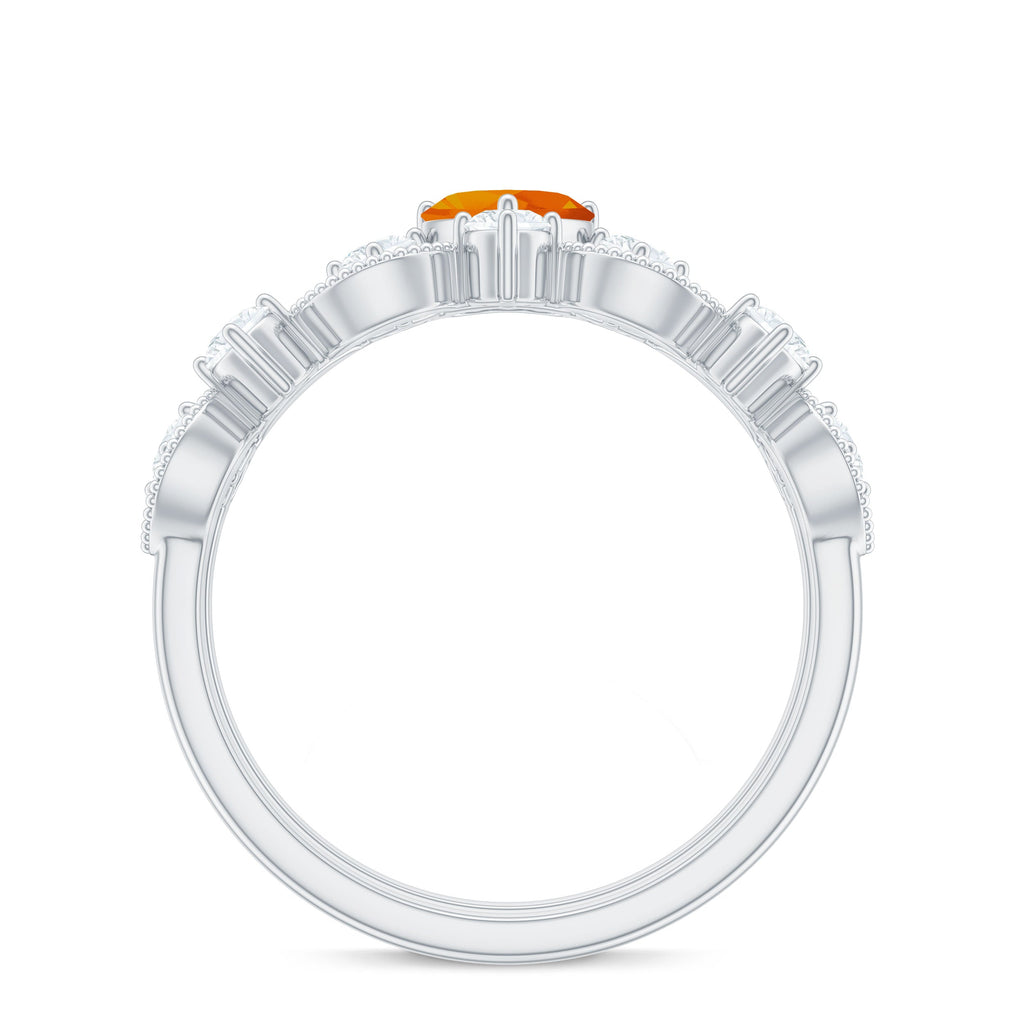 Heart Fire Opal and Moissanite Wedding Ring Set