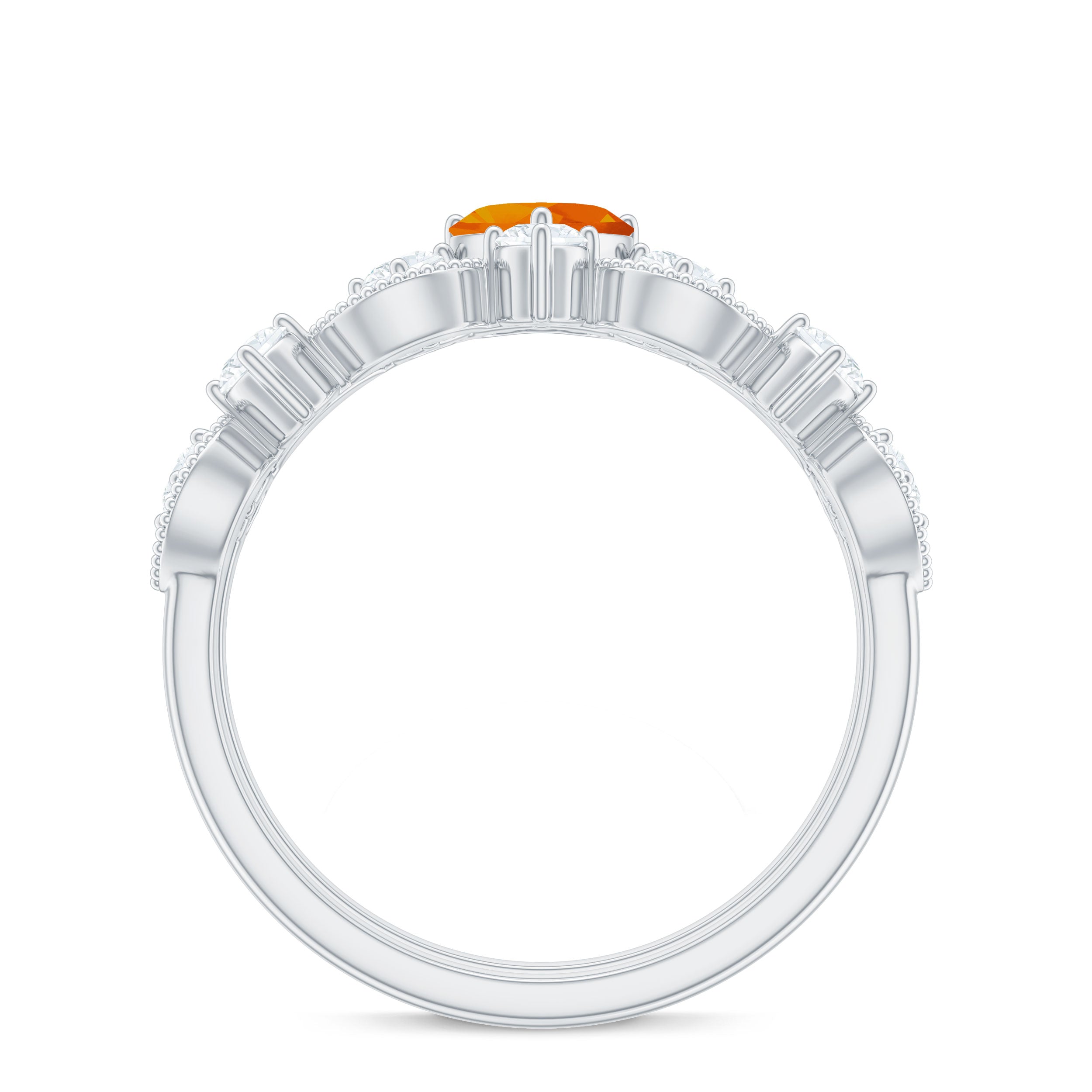 Heart Fire Opal and Moissanite Wedding Ring Set