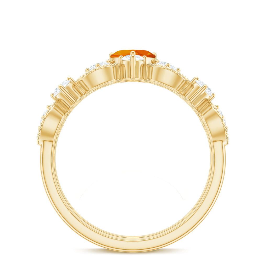 Heart Fire Opal and Moissanite Wedding Ring Set