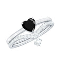 Heart Shape Created Black Diamond Solitaire Ring Set with Diamond