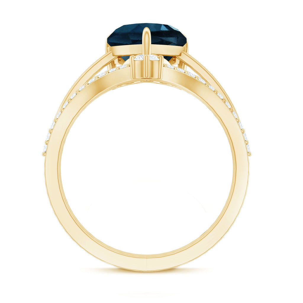 8mm Heart Shaped London Blue Topaz Solitaire Ring Set with Diamond Curved Band