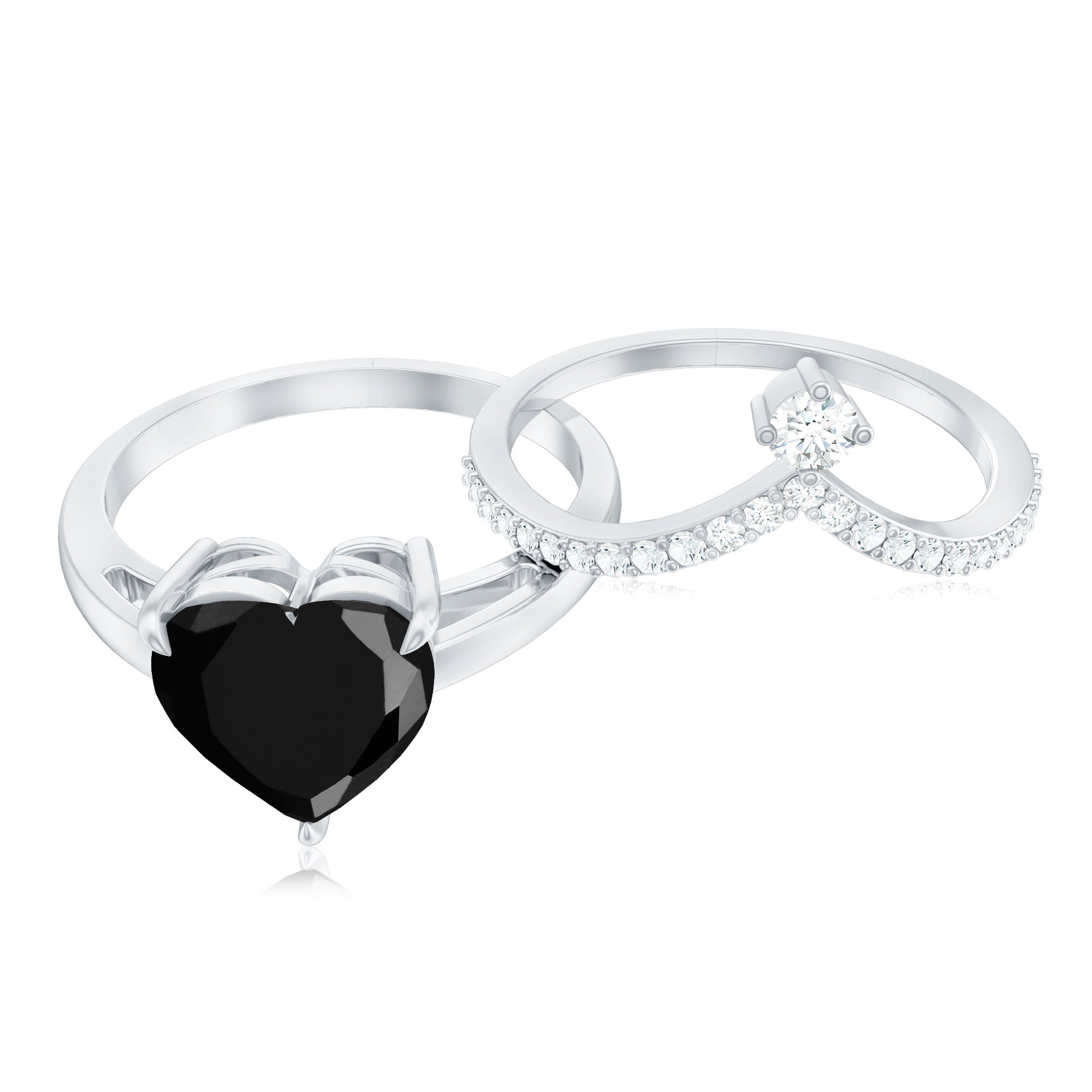 Genuine 2 Carat Black Spinel Heart Engagement Ring with Diamond Enhancer