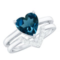 8mm London Blue Topaz Heart Ring Set with Diamond