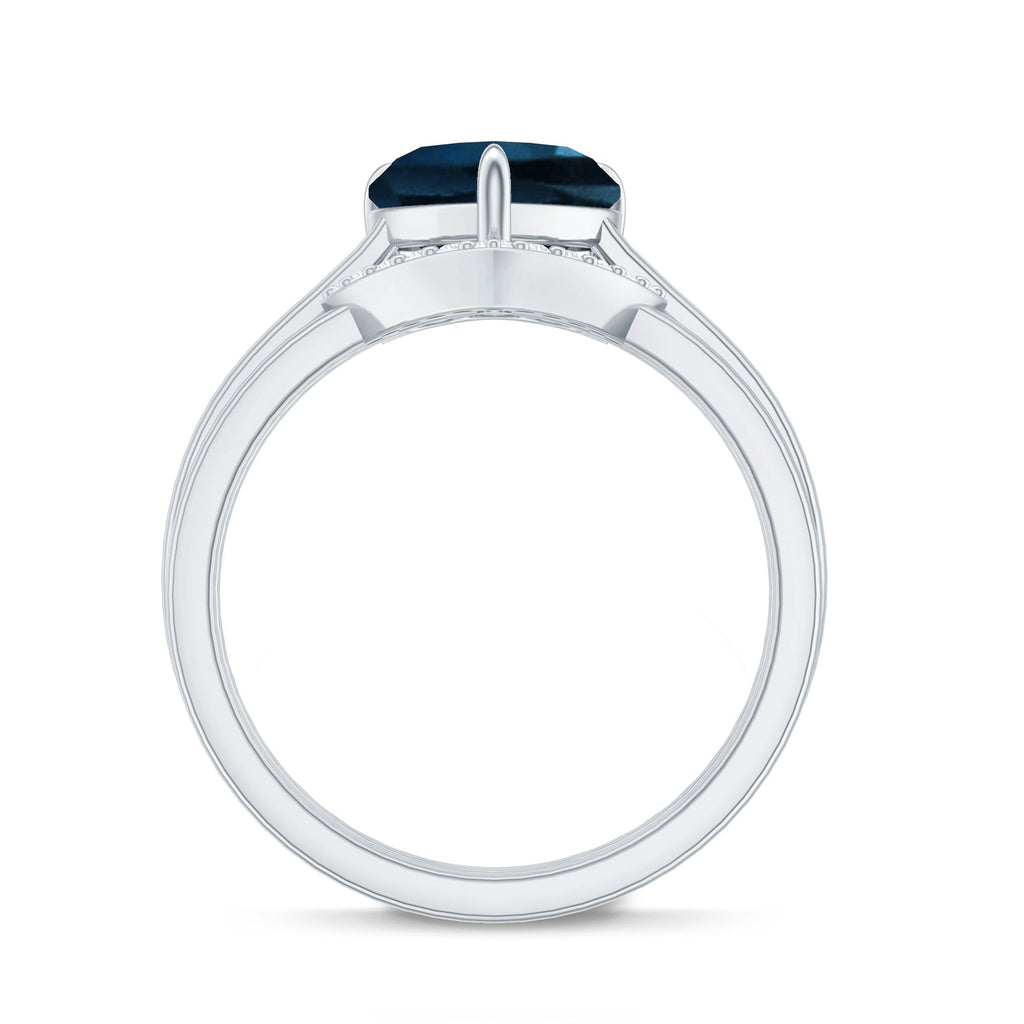 8mm London Blue Topaz Heart Ring Set with Diamond