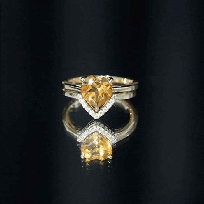 Heart Shape Solitaire Citrine and Diamond Bridal Ring Set