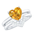 Heart Shape Solitaire Citrine and Diamond Bridal Ring Set
