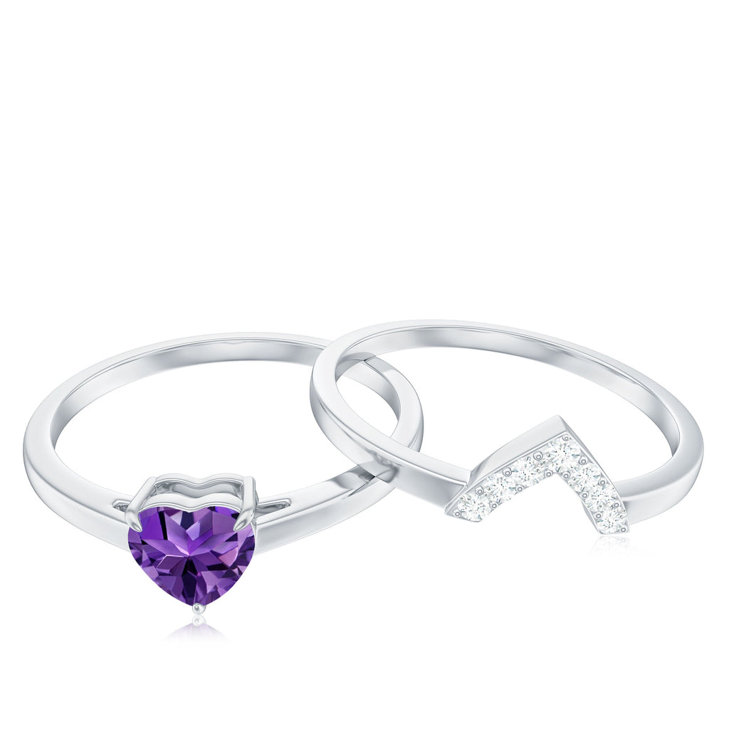 Heart Shape Amethyst and Diamond Ring Set