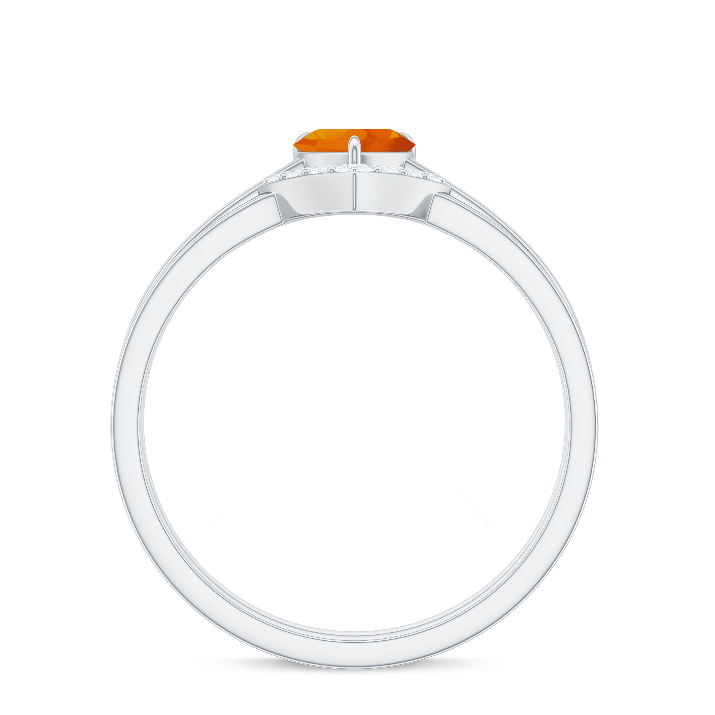 Natural Fire Opal Heart Solitaire Ring Set with Diamond Band