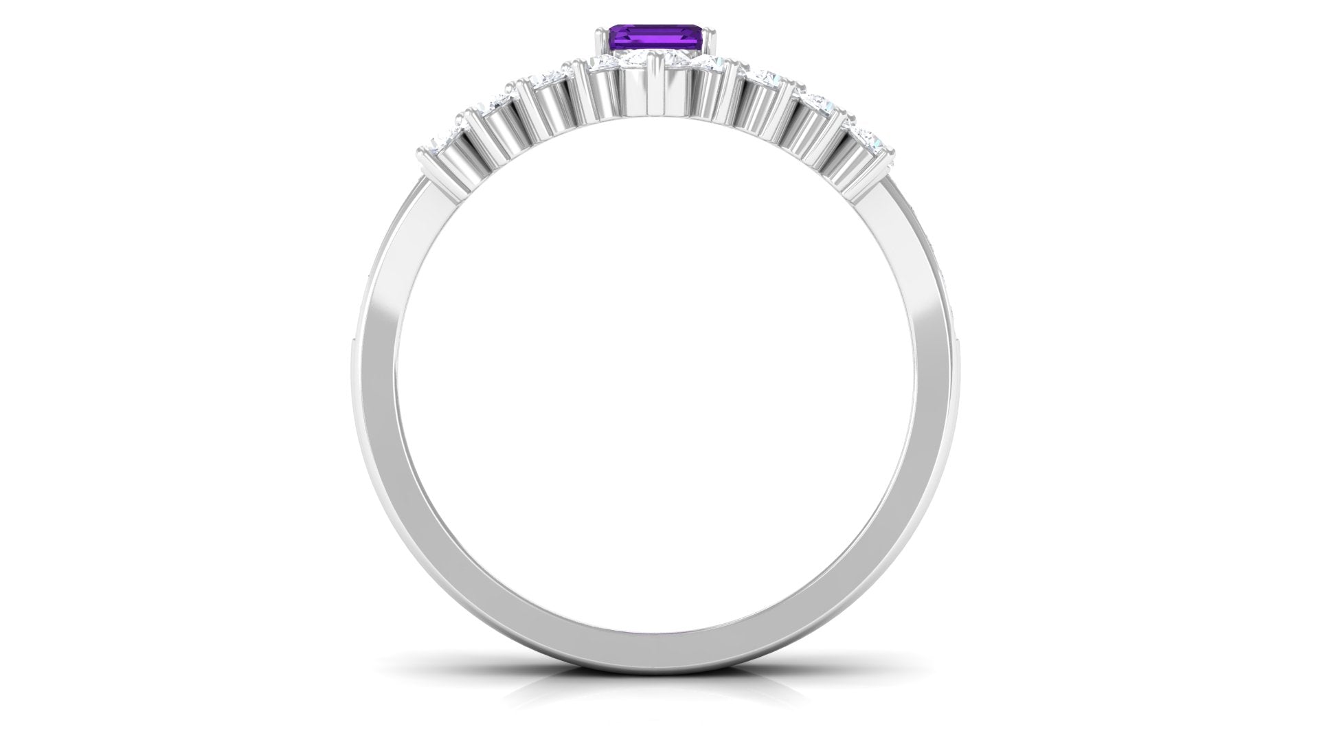 Octagon Cut Amethyst and Diamond Stackable Ring Set