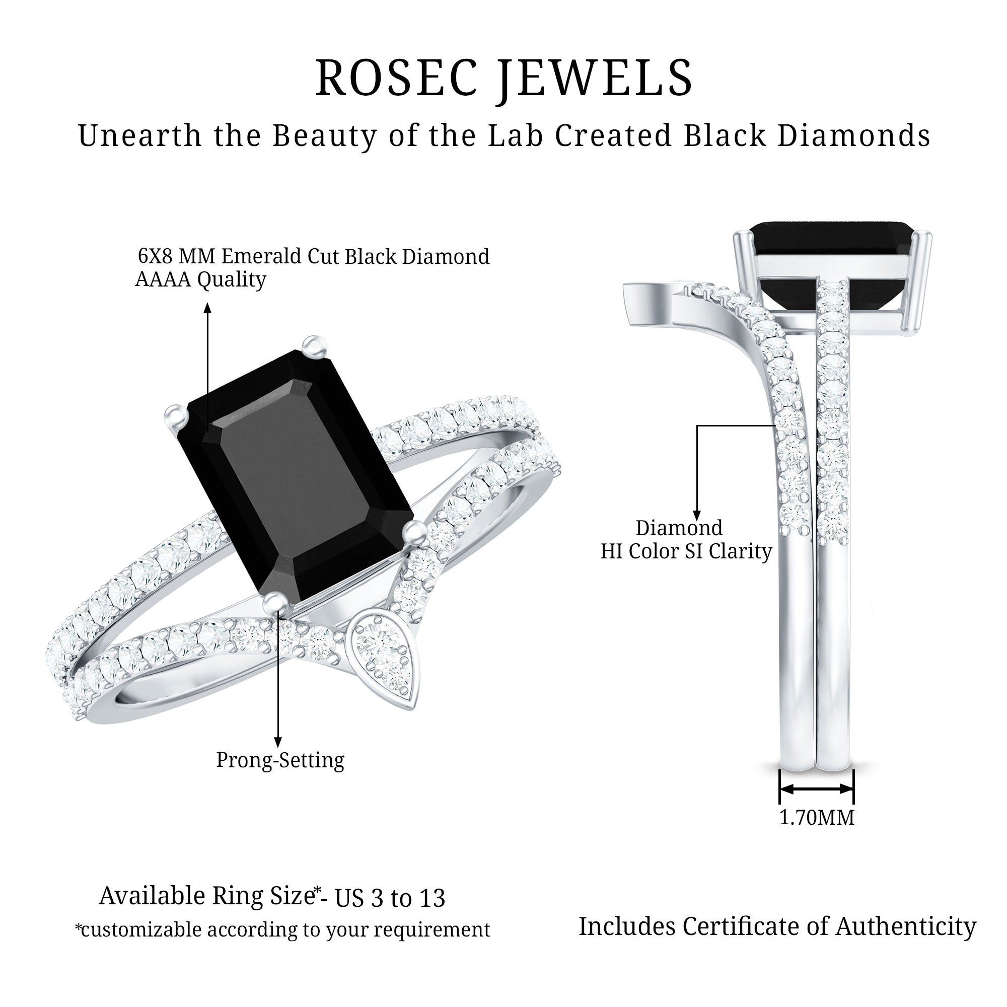 Created Black Diamond and Diamond Bridal Ring Set
