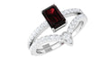 Real Garnet Diamond Emerald Cut Wedding Bridal Ring Set of 2