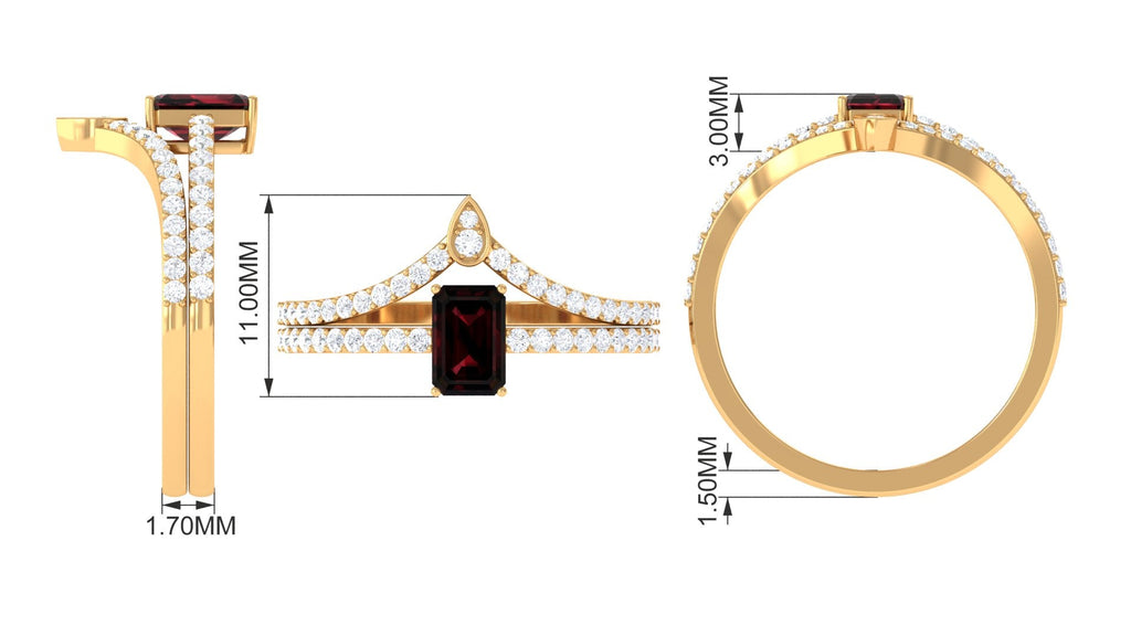 Real Garnet Diamond Emerald Cut Wedding Bridal Ring Set of 2