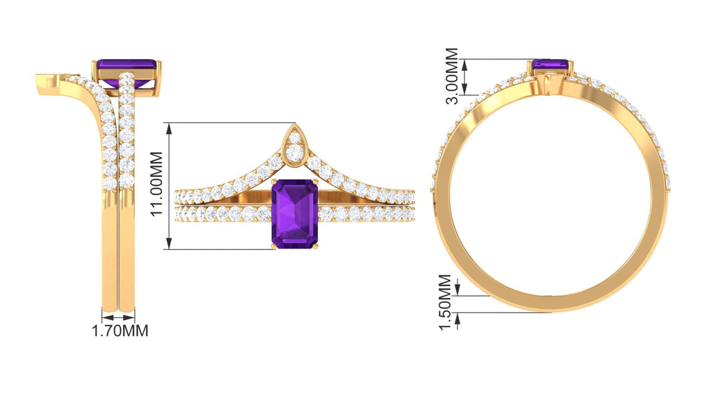 Emerald Cut Amethyst and Diamond Ring Set