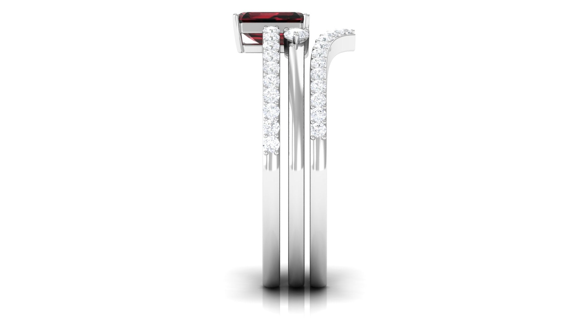 Natural Emerald Cut Garnet Diamond Wedding Bridal Ring Set of 3