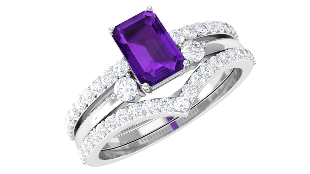 Certified Amethyst and Diamond Stackable Ring Set