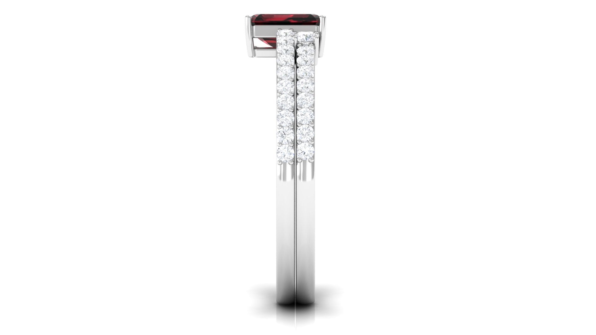 Certified Real Garnet Diamond Emerald Cut Engagement Ring with Wedding Band Cuff