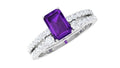 Real Amethyst and Diamond Solitaire Ring Set