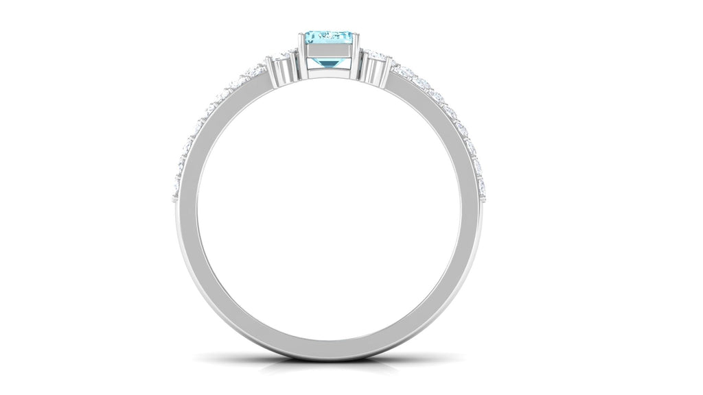 Aquamarine and Diamond Solitaire Ring Set in Prong Setting