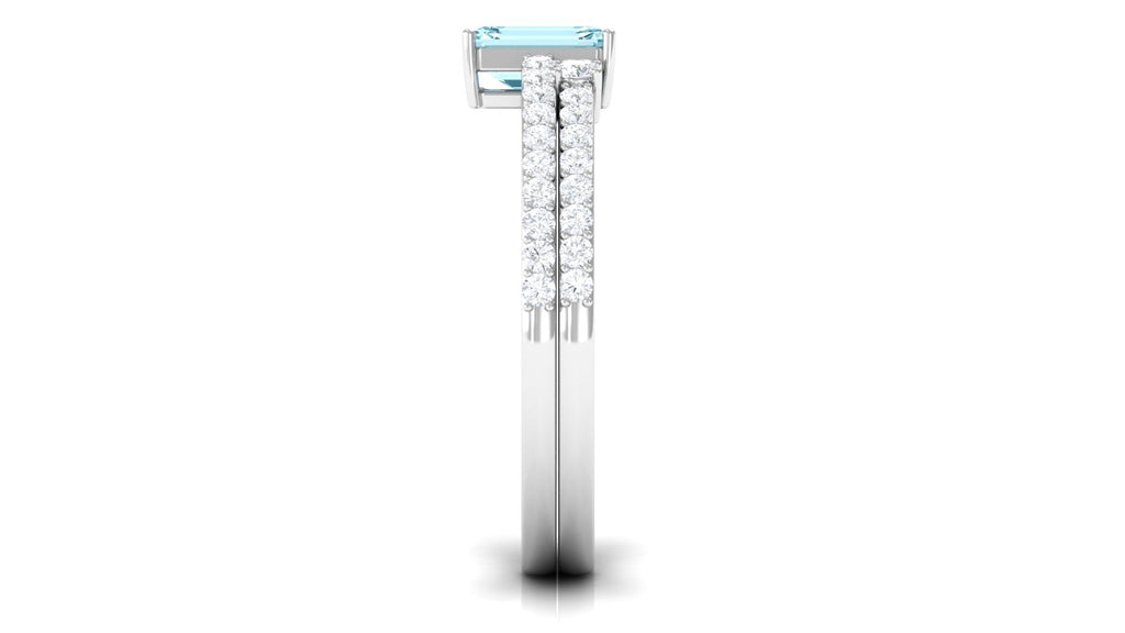 Aquamarine and Diamond Solitaire Ring Set in Prong Setting