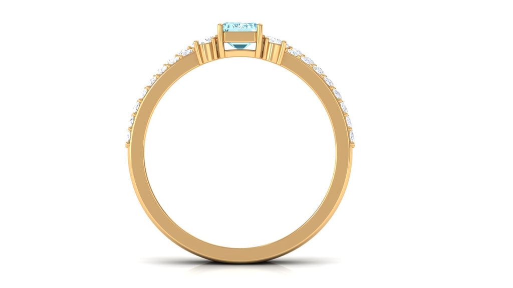 Aquamarine and Diamond Solitaire Ring Set in Prong Setting