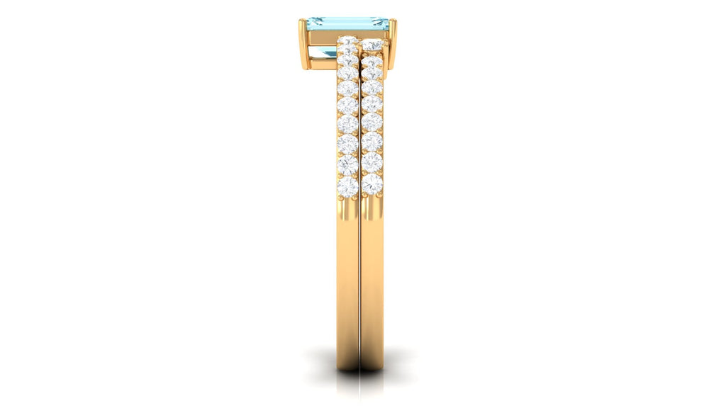 Aquamarine and Diamond Solitaire Ring Set in Prong Setting