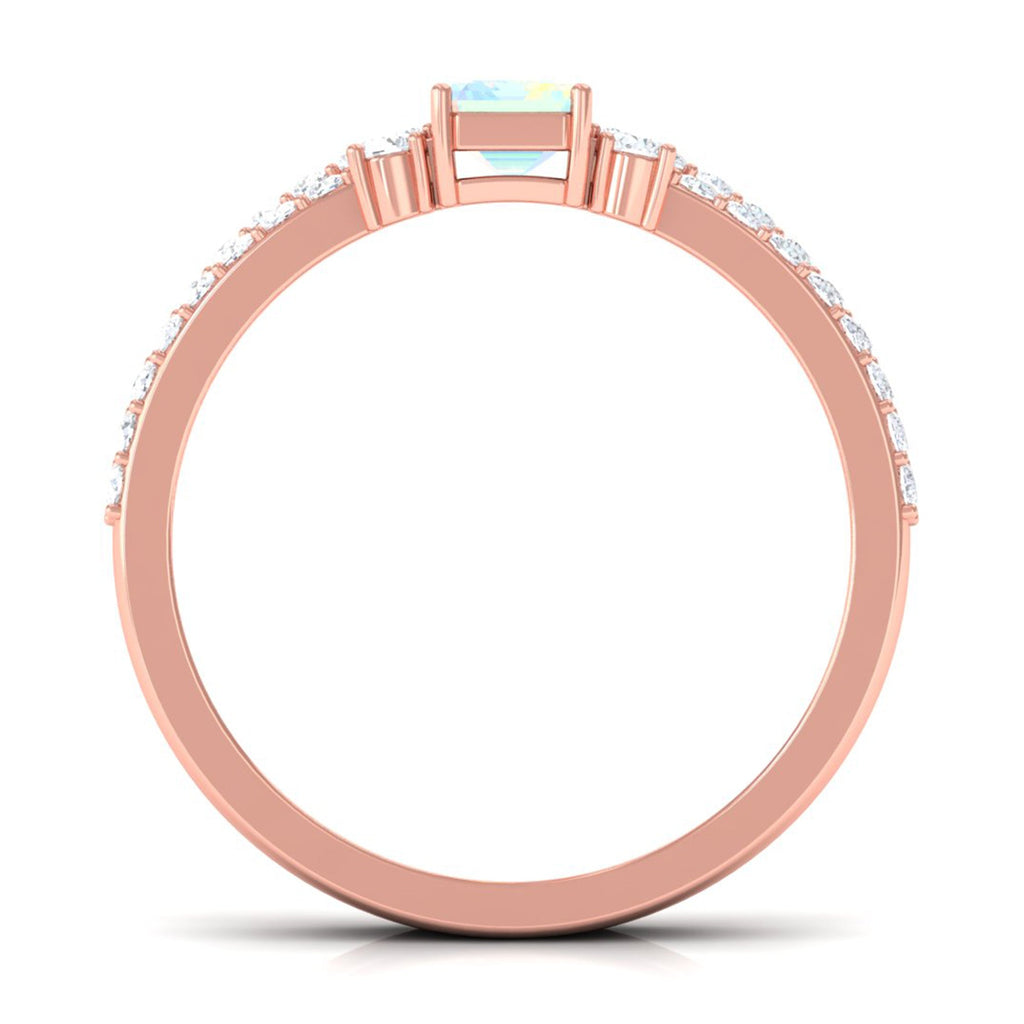 6X8mm Emerald Cut Ethiopian Opal Solitaire Engagement Ring Set with Diamond Band