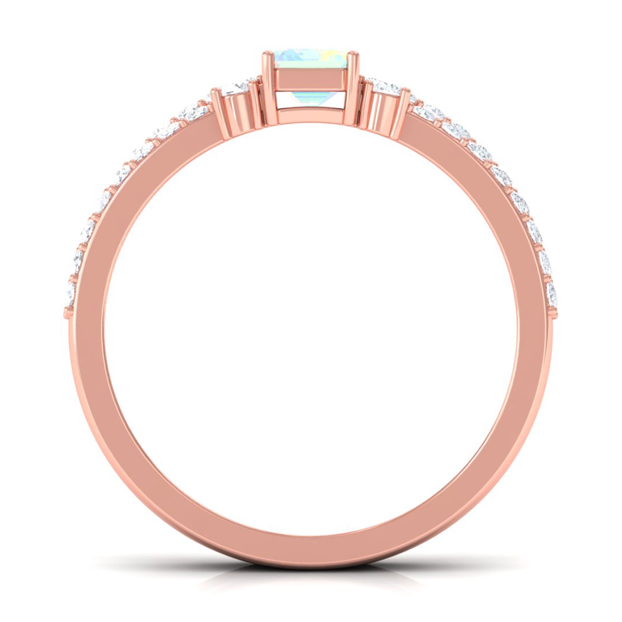 6X8mm Emerald Cut Ethiopian Opal Solitaire Engagement Ring Set with Diamond Band
