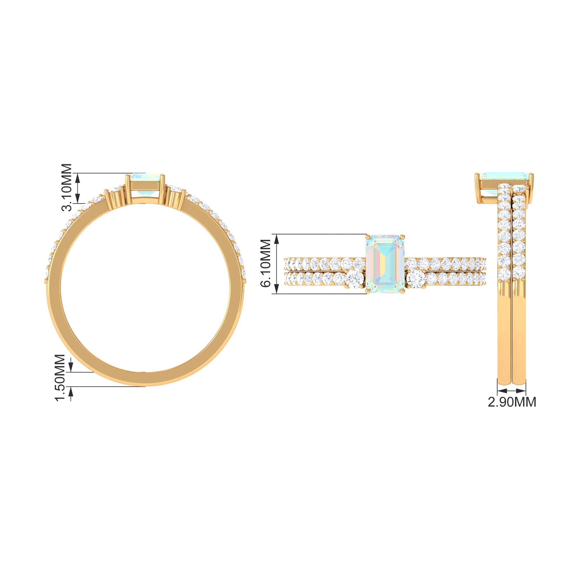 6X8mm Emerald Cut Ethiopian Opal Solitaire Engagement Ring Set with Diamond Band