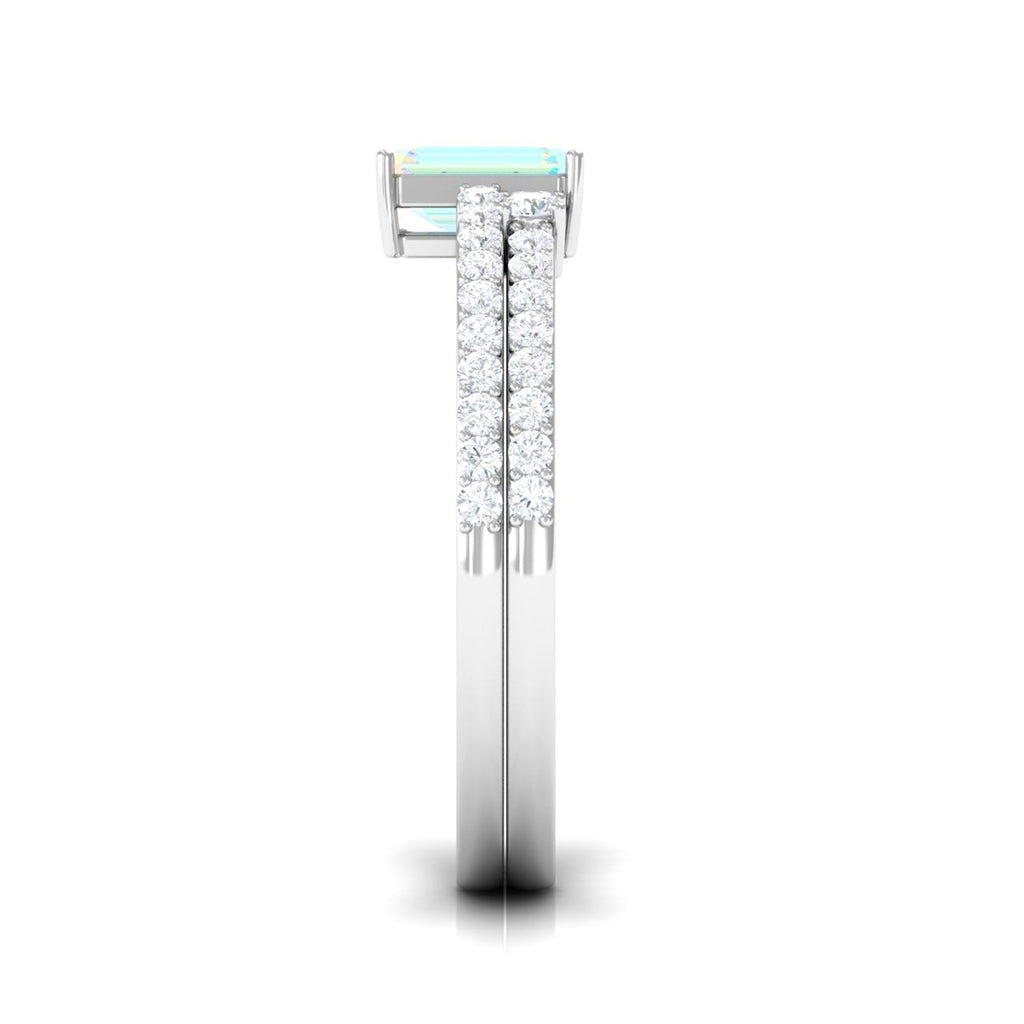 6X8mm Emerald Cut Ethiopian Opal Solitaire Engagement Ring Set with Diamond Band
