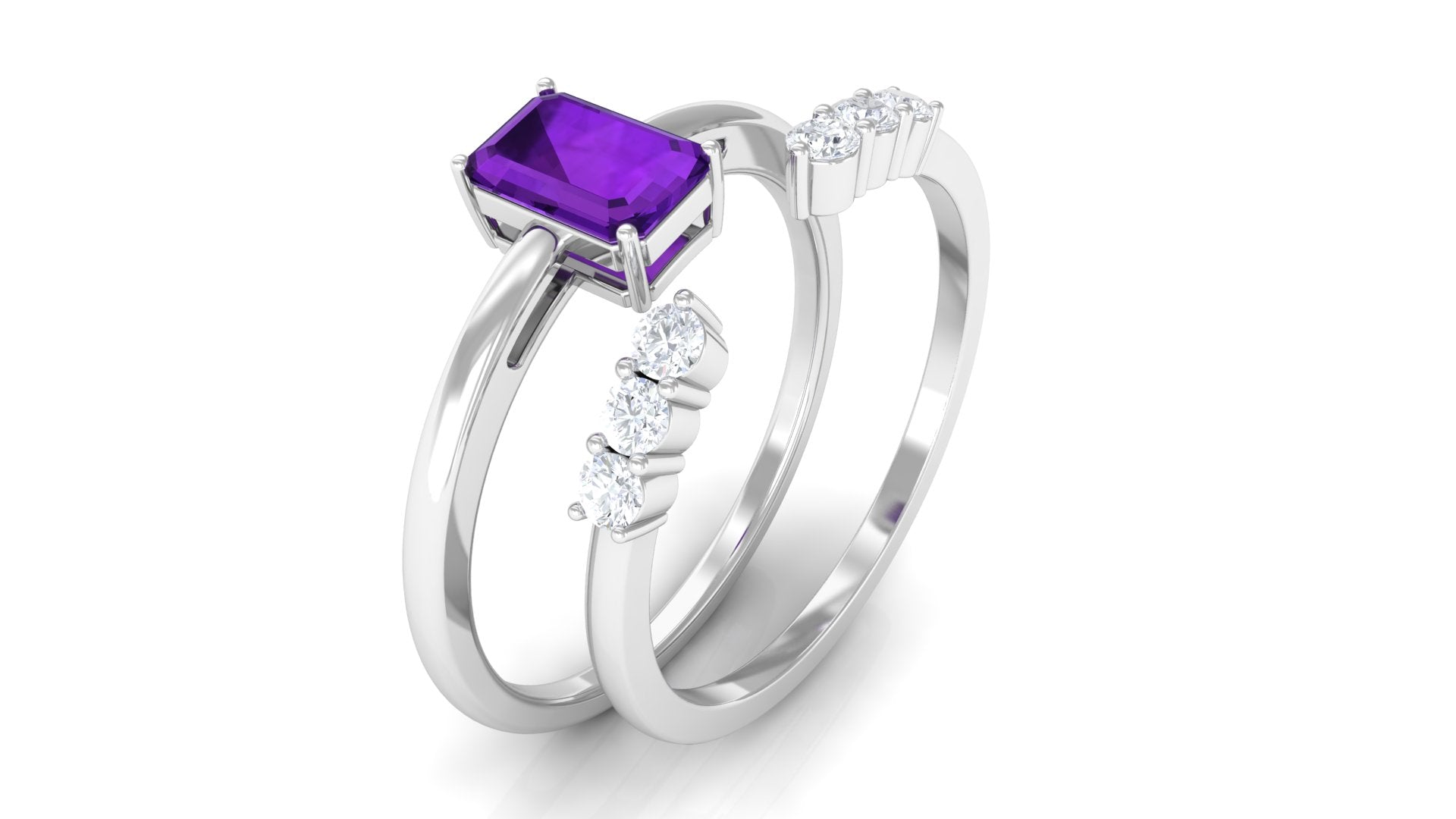 Natural Amethyst and Diamond Stackable Ring Set