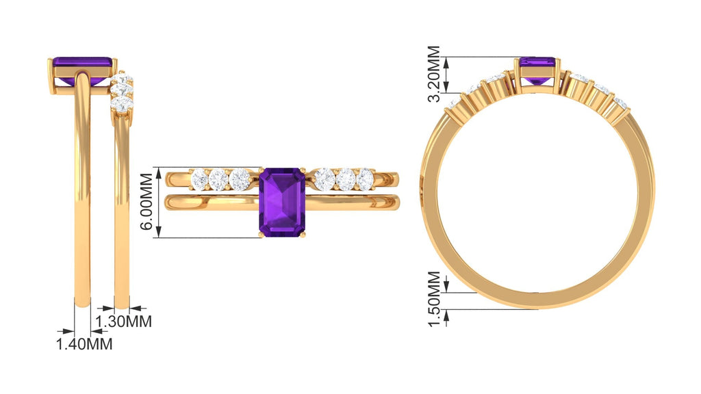Natural Amethyst and Diamond Stackable Ring Set