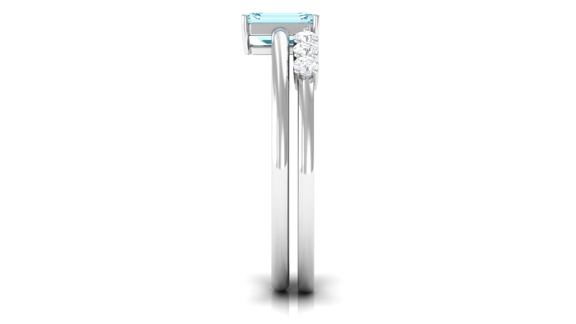 Aquamarine and Diamond Solitaire Stackable Ring Set