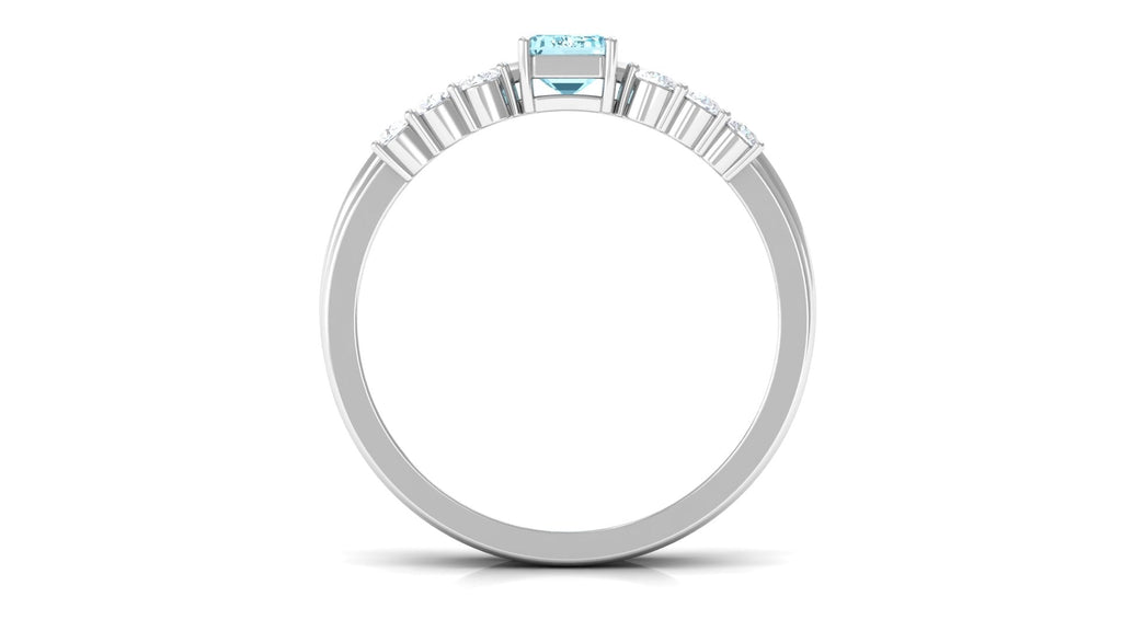 Aquamarine and Diamond Solitaire Stackable Ring Set