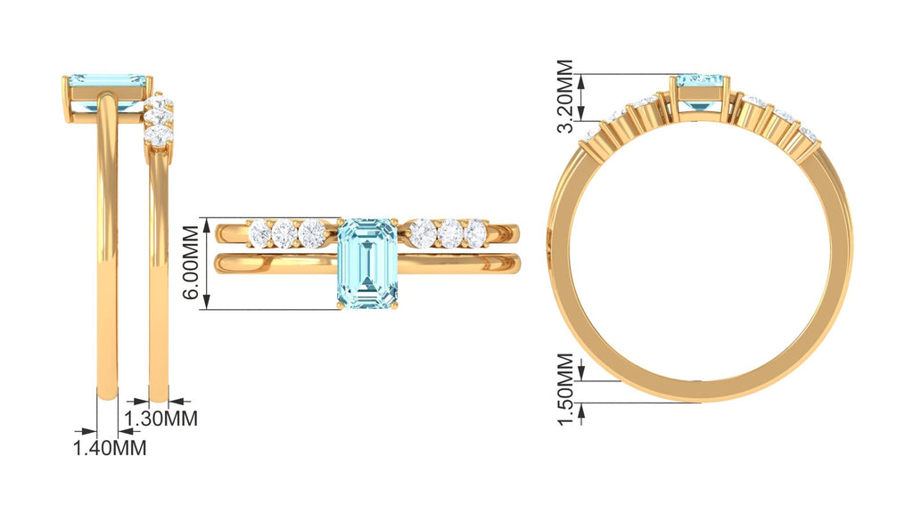 Aquamarine and Diamond Solitaire Stackable Ring Set