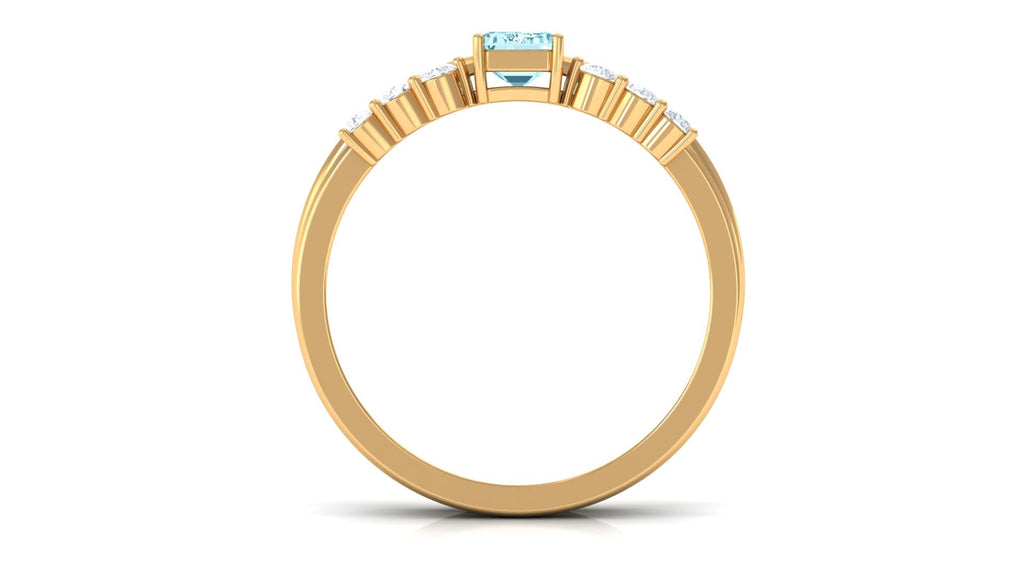 Aquamarine and Diamond Solitaire Stackable Ring Set