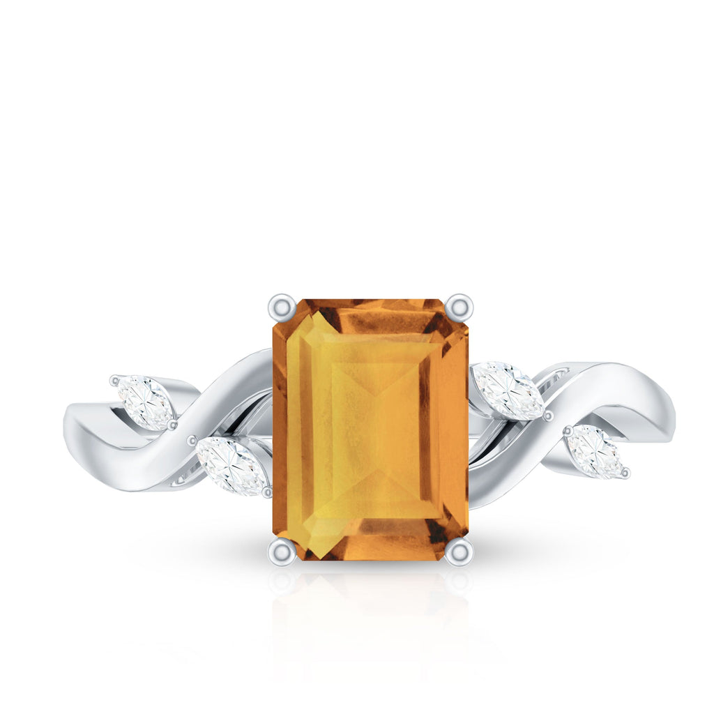 Natural 6X8mm Citrine Emerald Cut Engagement Ring with Diamond