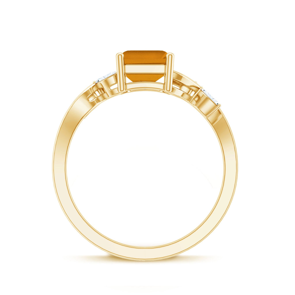 Natural 6X8mm Citrine Emerald Cut Engagement Ring with Diamond