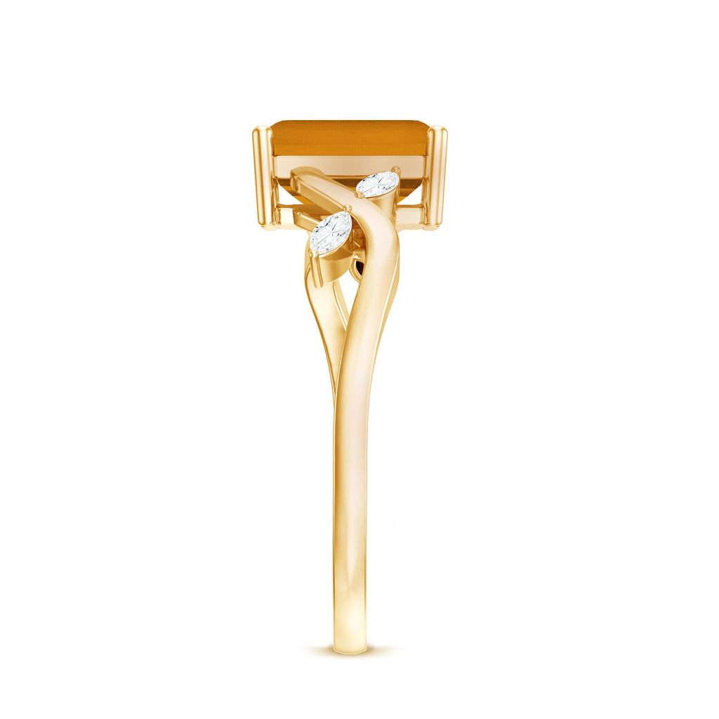 Natural 6X8mm Citrine Emerald Cut Engagement Ring with Diamond