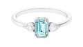 Octagon Cut Aquamarine Solitaire and Diamond Ring