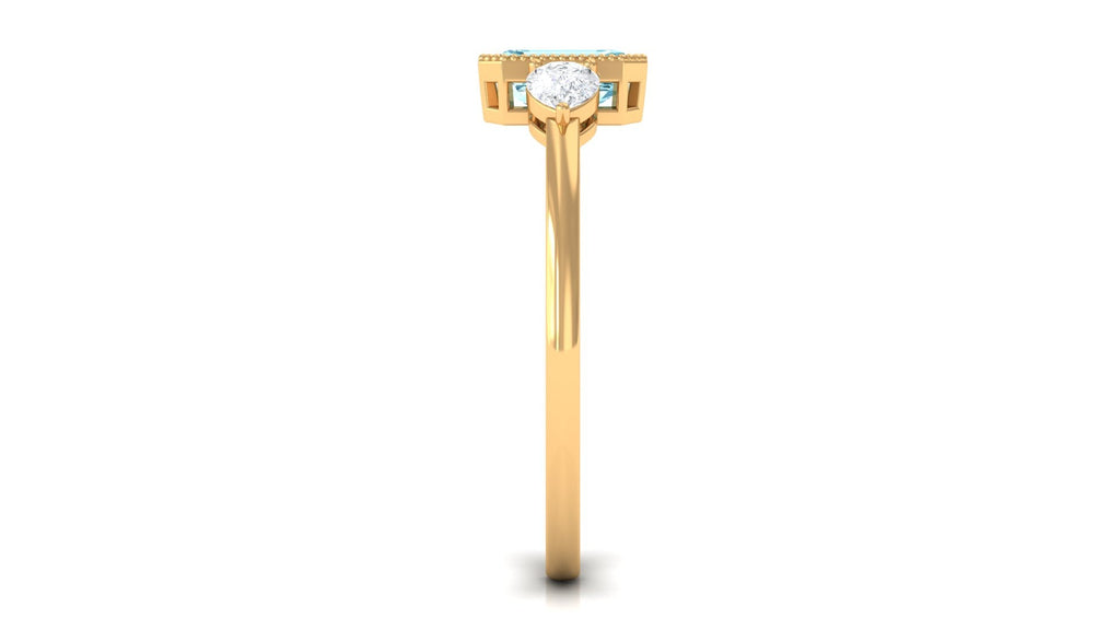 Octagon Cut Aquamarine Solitaire and Diamond Ring