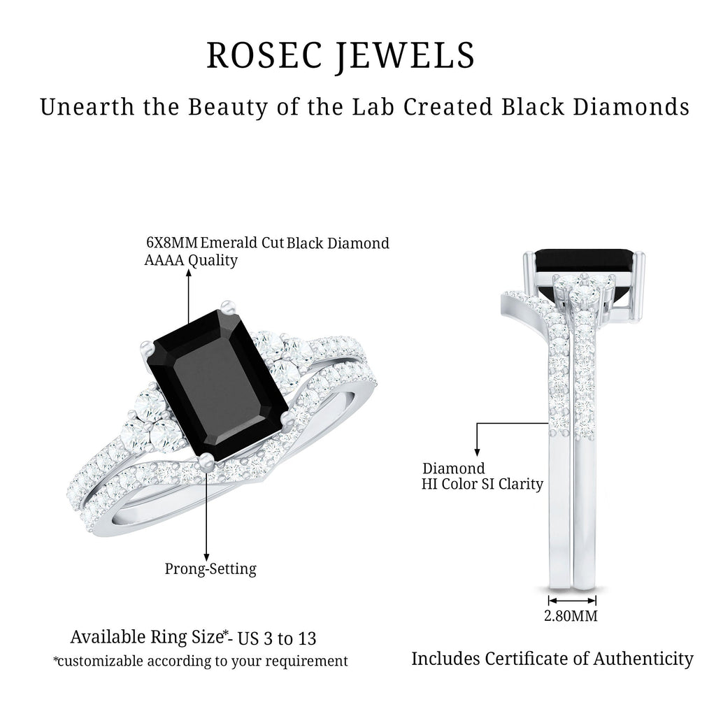 Created Black Diamond and Diamond Engagement Ring Set