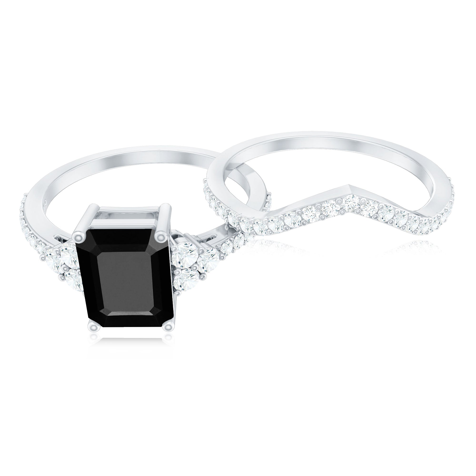 Created Black Diamond and Diamond Engagement Ring Set