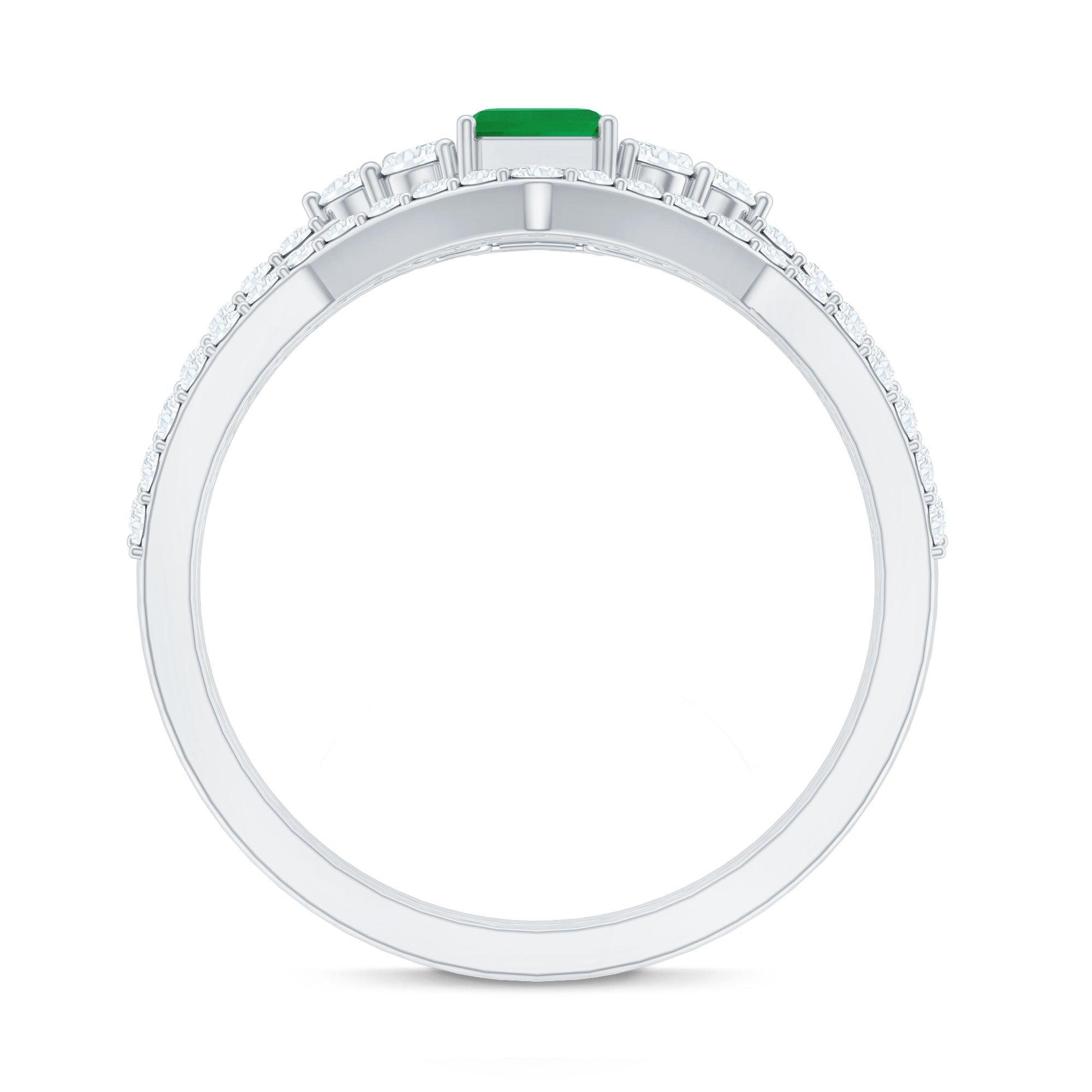 Genuine Emerald Cut Emerald Diamond Bridal Ring Set of 2