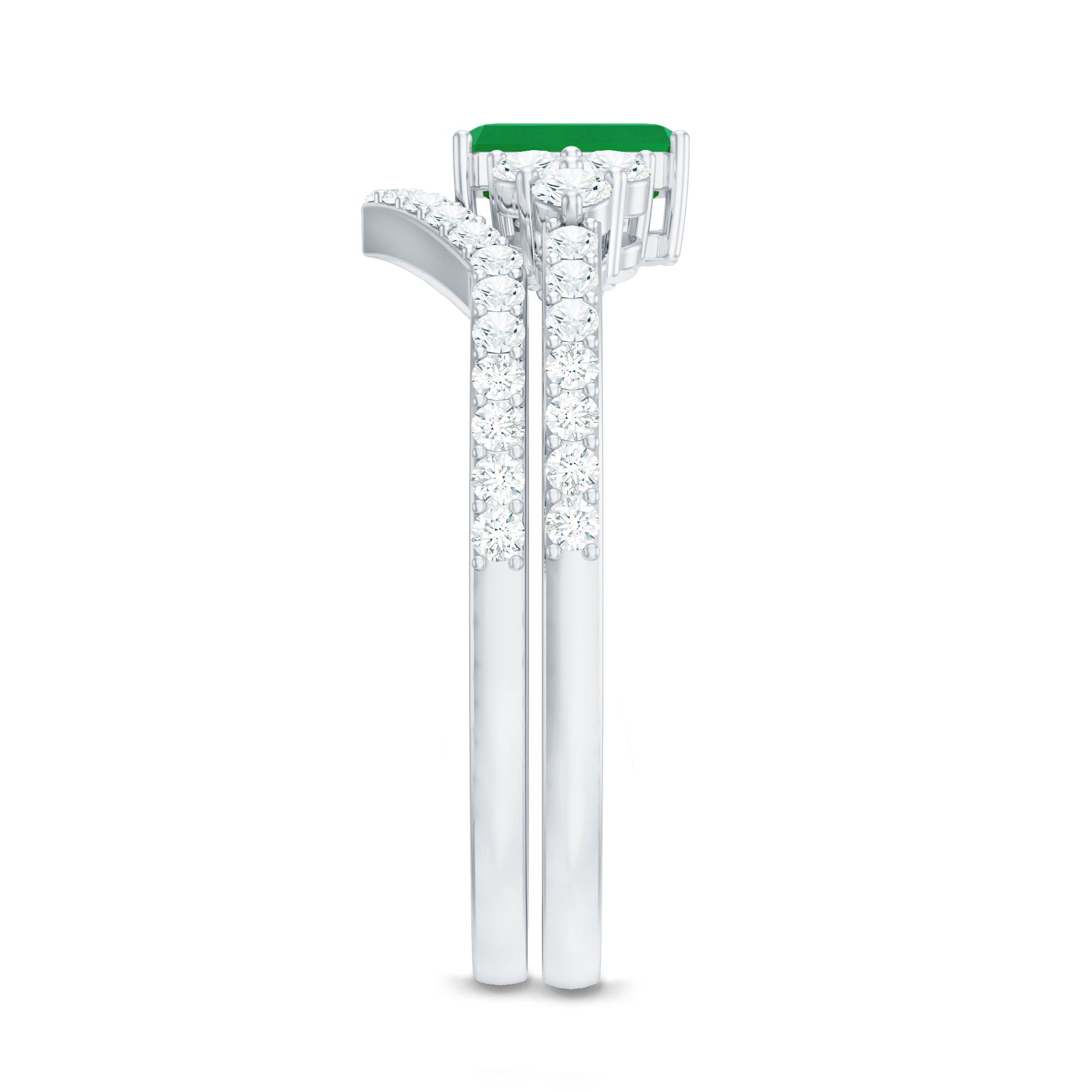 Genuine Emerald Cut Emerald Diamond Bridal Ring Set of 2