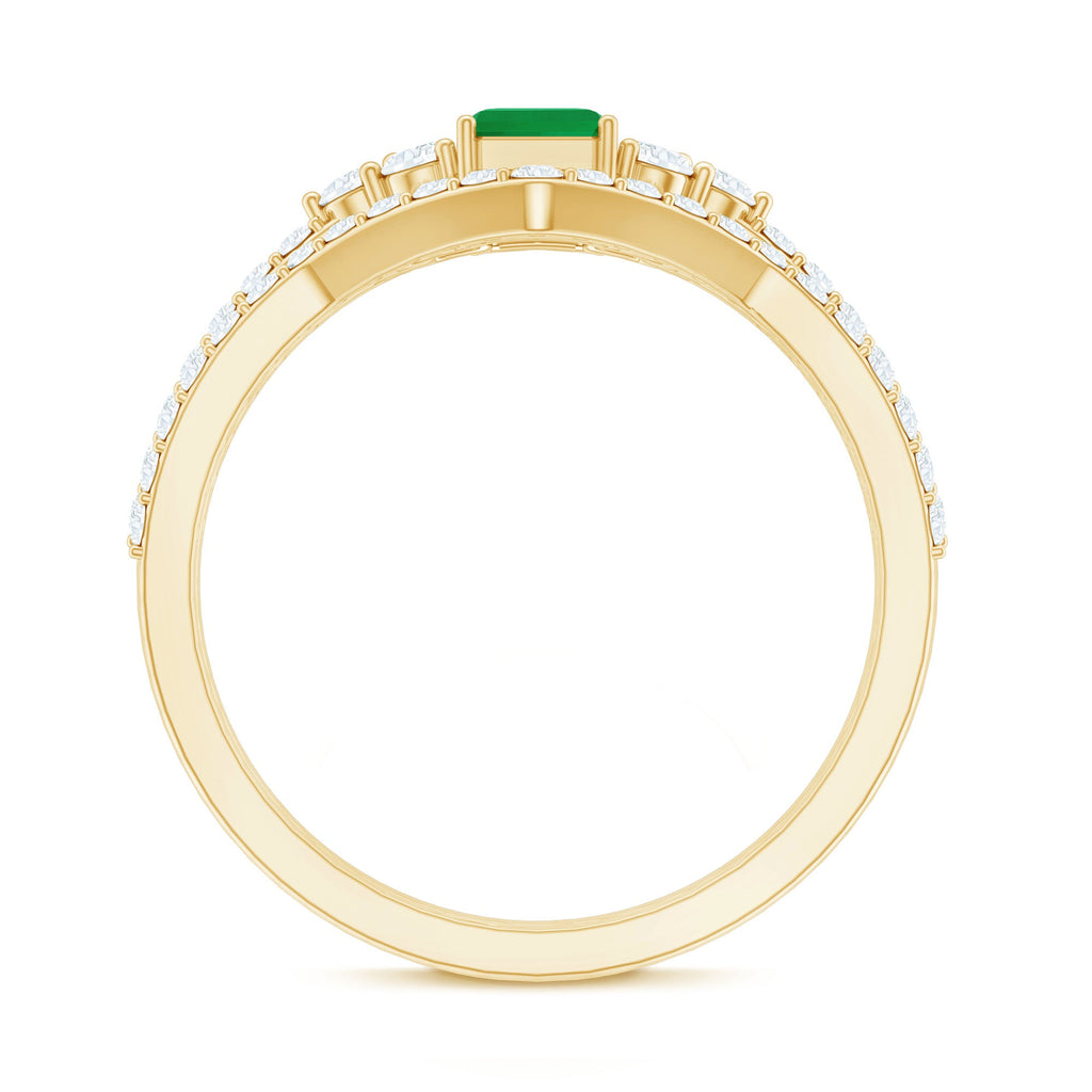 Genuine Emerald Cut Emerald Diamond Bridal Ring Set of 2