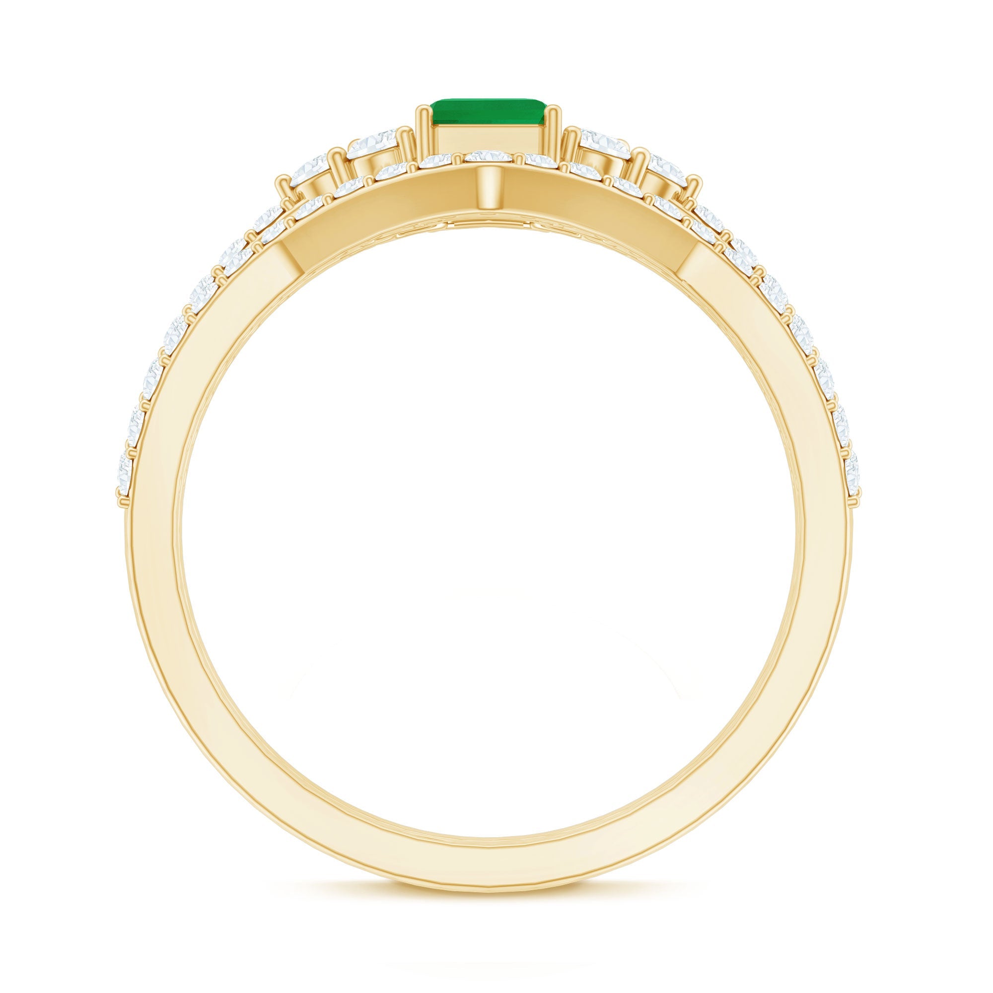 Genuine Emerald Cut Emerald Diamond Bridal Ring Set of 2