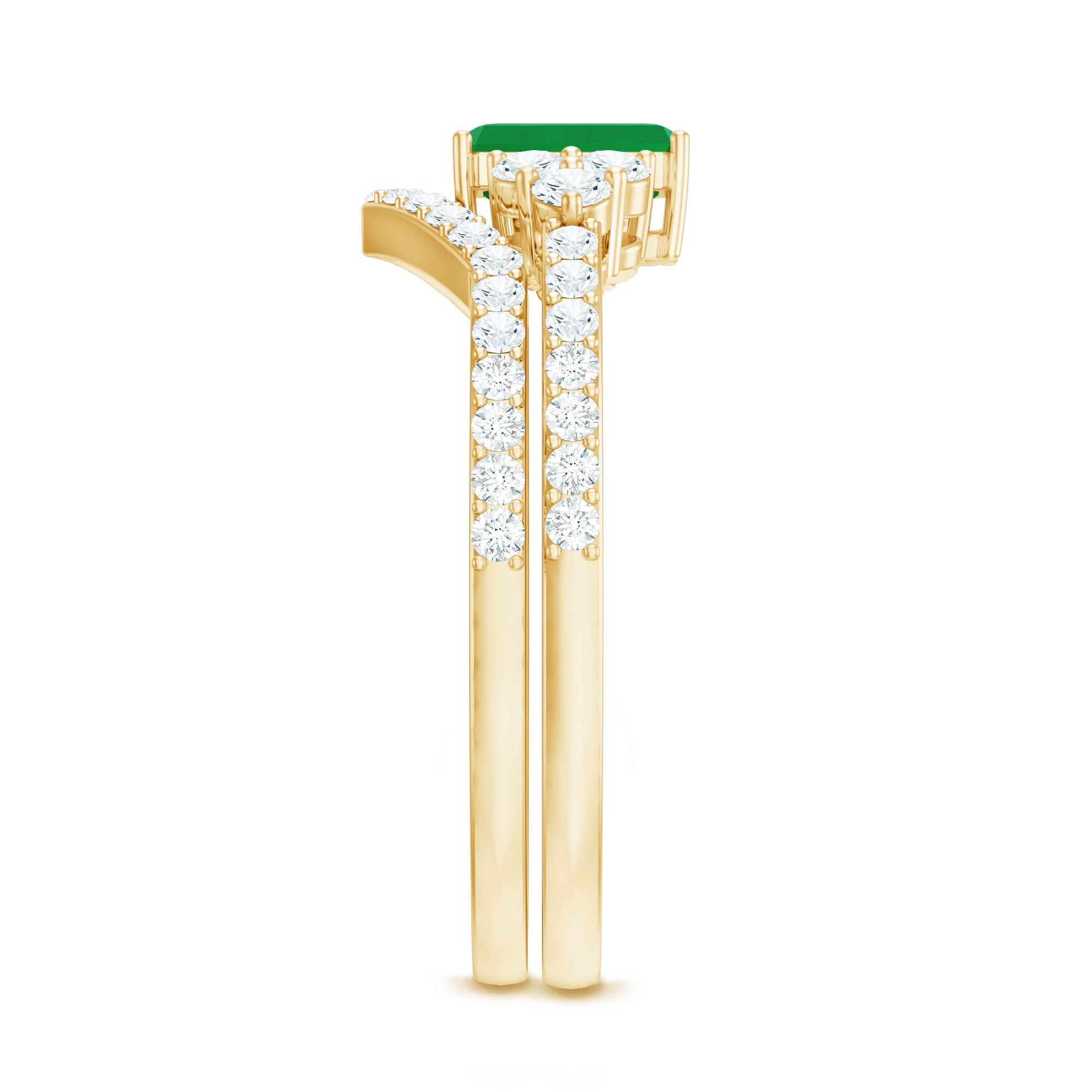 Genuine Emerald Cut Emerald Diamond Bridal Ring Set of 2