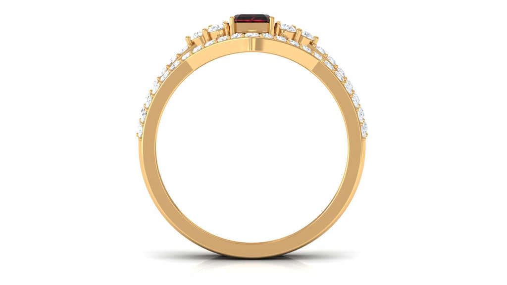 Natural Garnet Diamond Emerald Cut Engagement Wedding Ring Set